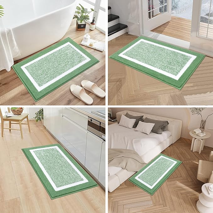 Pauwer Bathroom Rugs Sets 3 Piece Bathroom Shower Rugs with U-Shaped Contour Toilet Mat Absorbent Microfiber Plush Bath Mats Non Slip Bath Rugs Machine Washable Shaggy Floor Mats, Green