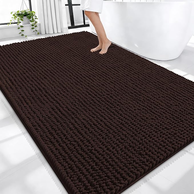 OLANLY Thick Large Bathroom Rugs 70x46, Extra Soft Absorbent Chenille Bath Rugs, Rubber Backing, Machine Wash Dry, Bath Mats for Bathroom Floor, Tub and Shower, Home Decor Accessories, Brown