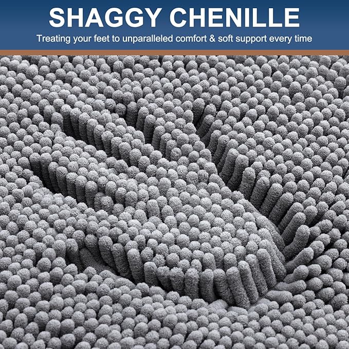 Smiry Luxury Chenille Round 24x24, Extra Soft and Absorbent Shaggy Bathroom Mat Rugs, Machine Washable, Non-Slip Plush Carpet for Tub, Shower, and Bath Room, Grey