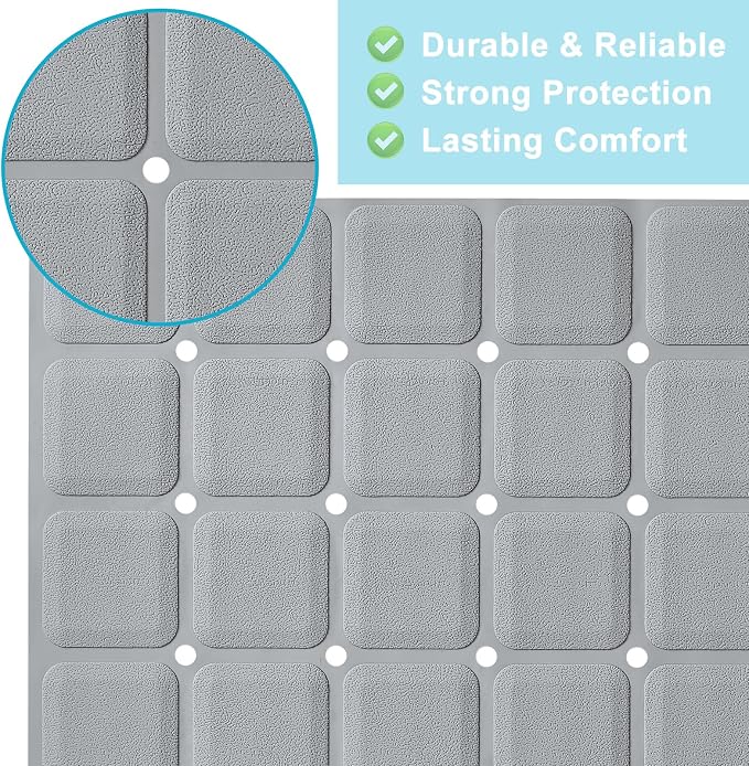 Webos Non-Slip Bath Mat for Tub & Shower：Silicone Foldable Bathtub Mat with Strong Suction Cups, Quick Drain Holes, Machine Washable Extra Large Bathroom Mats 35.8" x 17.7", Grey