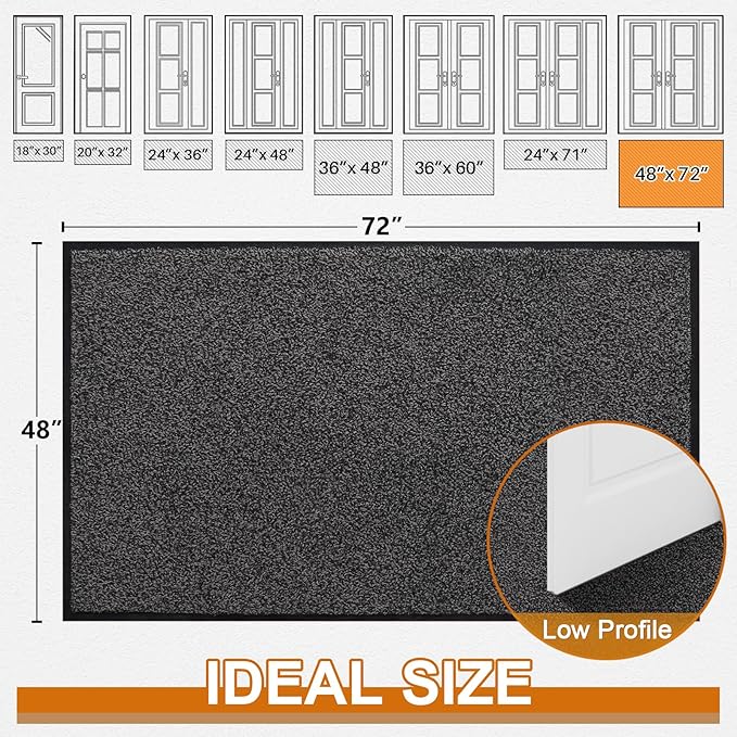 Mibao Front Door Mat Indoor Entrance, 72" x 48", Dirt Trapper Welcome Mat for Outdoor Indoor, Non-Slip Waterproof Doormat, Durable Machine Washable Low Profile Entry Rug for Back Door Outside,Grey