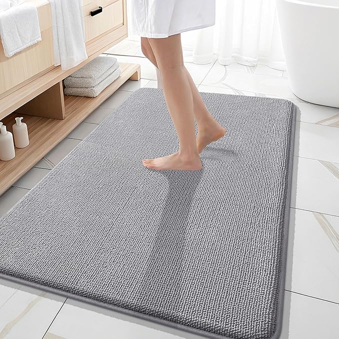 OLANLY Thick Memory Foam Large Bathroom Rugs 59x35, Extra Soft Absorbent Bath Rugs, Quick Dry Bath Mats, Non-Slip, Machine Washable Carpet for Bathroom, Tub and Shower, Home Decor Accessories, Grey