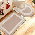 ACCUMTEK Non Slip Bath Mat, Thin Bathroom Rugs Fit Under Door, Quick Dry Bath Mats, Machine Washable Bath Rugs for Bathroom, Bathtub & Kitchen, Light Brown/Bordered/24 x17+ 24"x20" Contour Rug