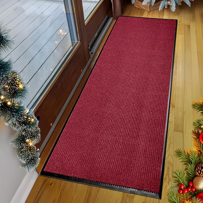 MaxMat® Extra Large Commercial Door Mat, Rubber Border Heavy Duty Door Mat, Waterproof, Low-Profile, Easy to Clean, Rubber Entry Mat. (Red, 2 x 6 Feet)
