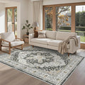 Madane Area Rug 4x6 Washable Rugs: Vintage Living Room Rug Soft Low Pile Non Slip Area Rugs Distressed Indoor Floor Carpet for Bedroom Kitchen Dining Room Home Decor, Black