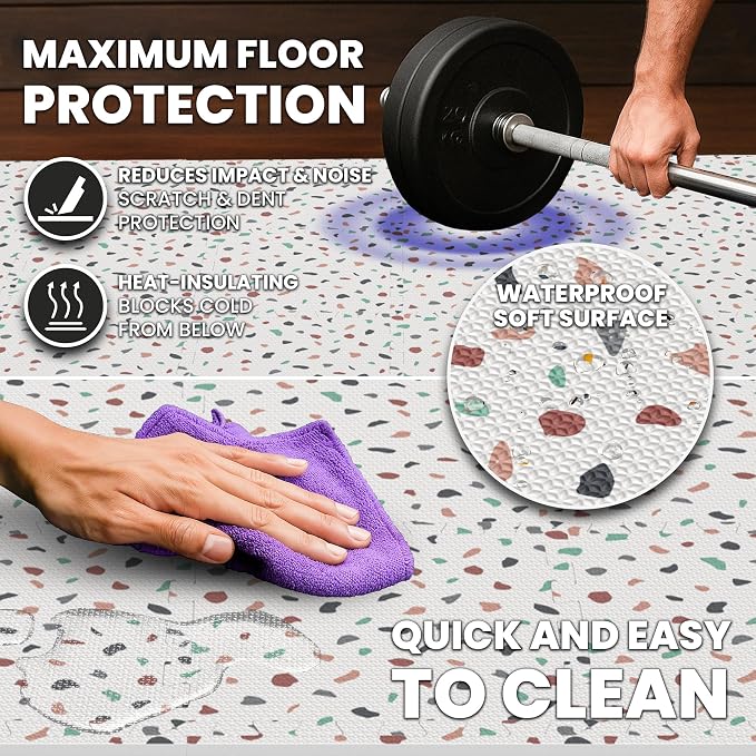 bemaxx Gym Mats Set - 18 pcs EVA Interlocking Foam Floor Tiles (12.6"x12.6"x0.4") 18sqft Protective Gym Flooring Sports Home Workout Exercise Mats Puzzle Garage Fitness Play-Room Pool Treadmill Bike