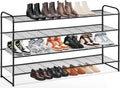 KEETDY 4-Tier Long Shoe Rack for Closet Metal Shoe Organizer for Entryway, Wide Stackable Shoe Storage Shelf with Sturdy Wire Grid for Closet Floor, Bedroom, Black