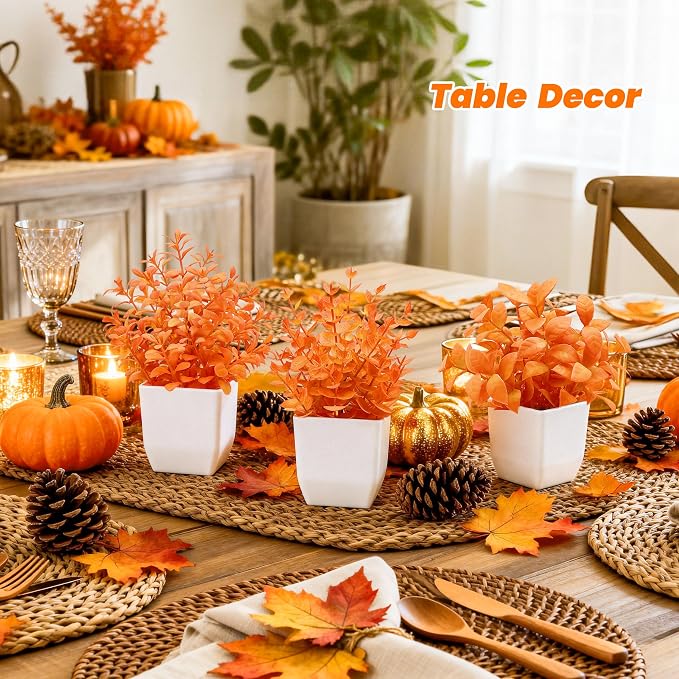 Der Rose 4 Pack Fall Fake Plants Mini Artificial Greenery Potted Plants Fall Decorations for Home Decor Indoor Office Table Room Farmhouse Bathroom Fall Decor