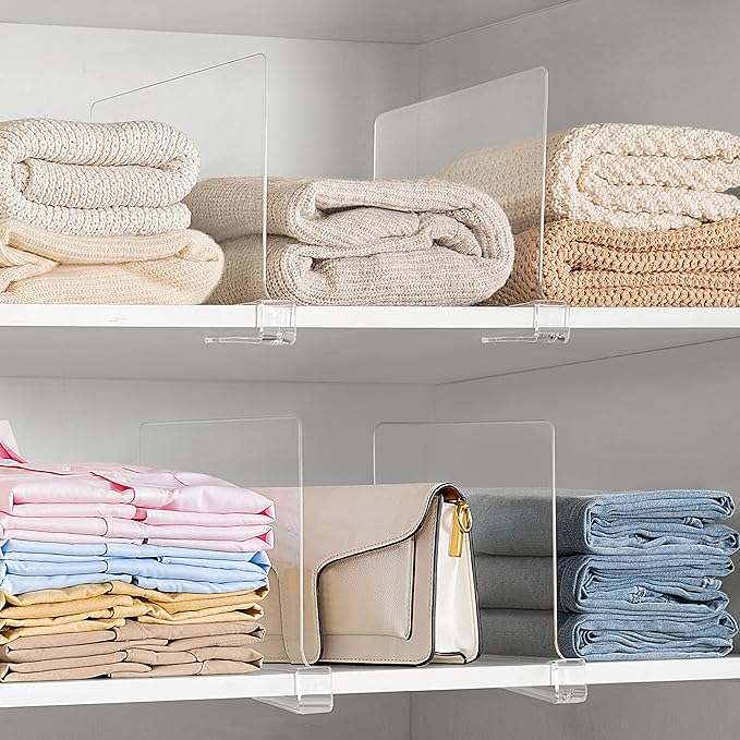 HBlife 6 Pack Closet Organizers and Storage, Clear Shelf Dividers, Vertical Purse Organizer for Closet Perfect for Sweater, Shirts, Handbags in Bedroom and Kitchen, Acrylic Bookshelf for Organization