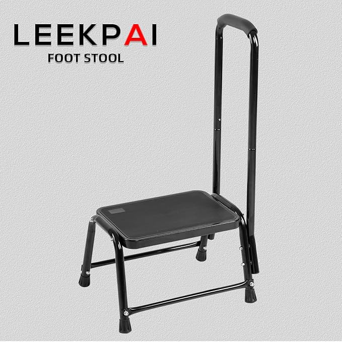 Step Stool with Handle for Adults，Seniors Heavy Duty Holds 350 lbs.Stepping Stool for Elderly Adults, Attractive Black for Kitchen