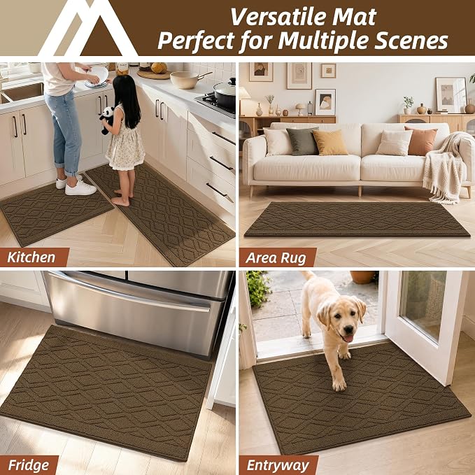 COSY HOMEER Kitchen Rugs 24"x35" Non-Slip Washable Kitchen Mats for Floor Polypropylene Absorbent Kitchen Floor Mat for Kitchen Sink Entryway,Brown
