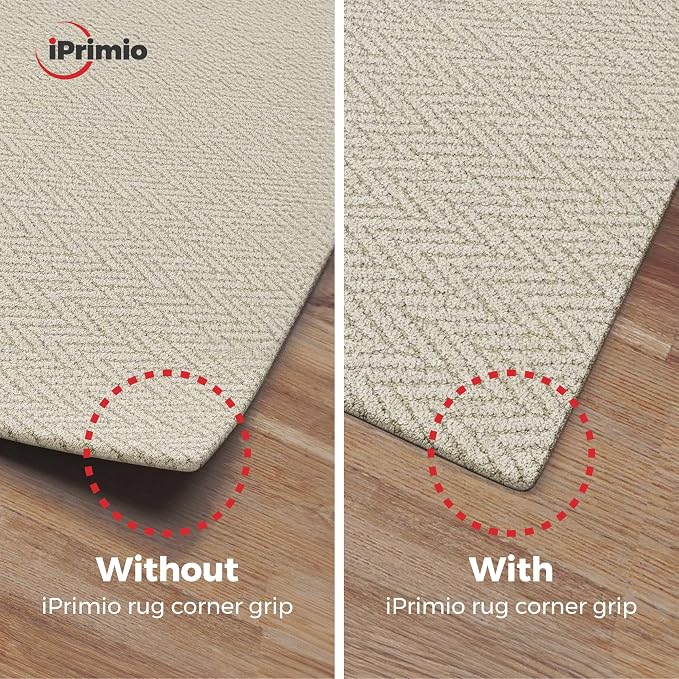 StepNGrip iPrimio Rug Gripper - Secure Rug Corner Grippers for Indoor & Outdoor Use - Helps Prevent Curling & Slipping - Ideal Carpet Tape to Keep from Curling - 6.5 x 6.5 inches - White (Pack of 8)