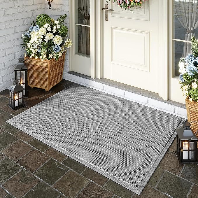 Front Door Mat 24''x36'', Drainage Heavy Duty Dirt Trapping Non-Slip Doormats, Outdoor Rubber Floor Mats, Restaurant Commercial Kitchen Industral Pool Entrance Bar Wet Area, Grey