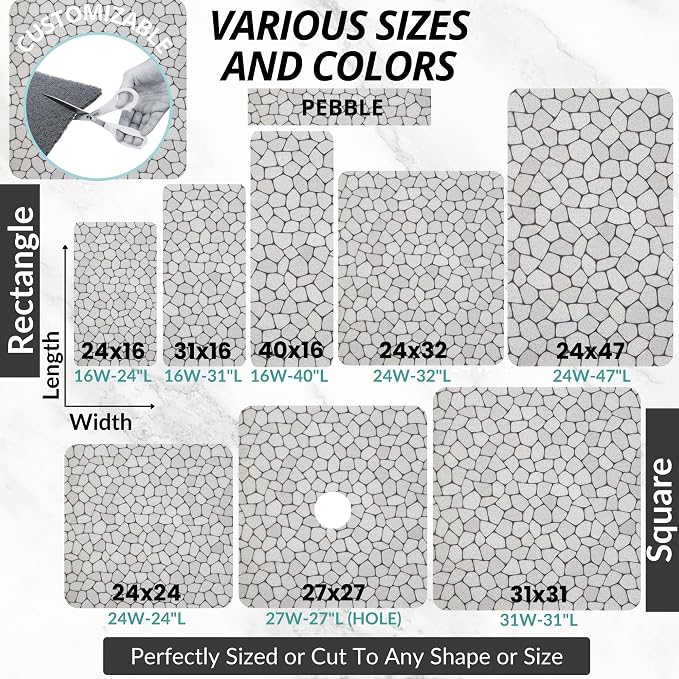 Enkosi Loofah Shower Mat Non-Slip - Anti-Slip Bath Mat for Inside Showers, Tub, Bathtub, Bathroom - Quick Dry PVC with Drain Holes - Cushioned Safety Grip - Secure for Kids and Elderly (Pebble 24x24)