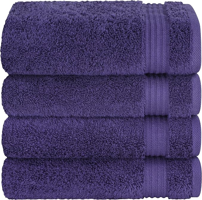 Cotton Paradise 100% Cotton Turkish Towel Set, Soft Absorbent Quick Dry, 4 Piece Hand Towel Set, Violet Purple