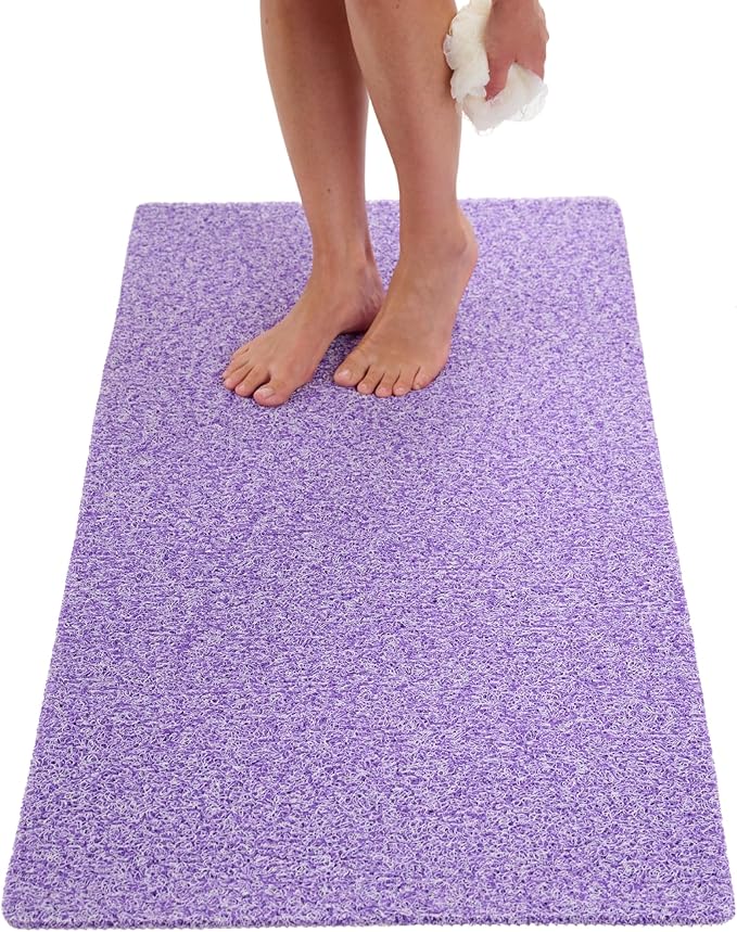 Soft Shower Mat Non Slip - PVC Loofah Inside or Outside Showers, Bathtubs, Bathrooms, and Wet Areas - Safe for Textured Tiled and Smooth Floor - No Suction Cups Secure Anti Slip (Purple Mix 24 x 47)