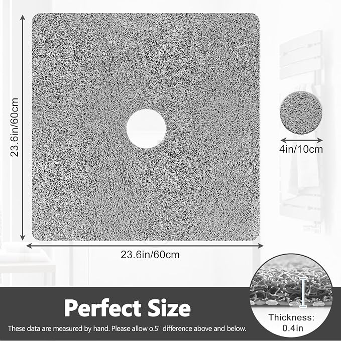 Shower Mat Non Slip: 24 x 24 Inch Square Shower Mats with Drain Hole in Middle - Soft Loofah Quick Drying Matt for Shower Stall