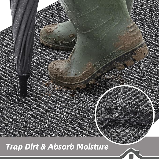 BEQHAUSE Dirt Trapper Door Mat 20" x 48", Non-Slip Washable Doormats Entrance Mat, Dirt Resistant and Absorbent Welcome Mat, Low Profile Floor Mats for Front Back Door and Entryway, Charcoal