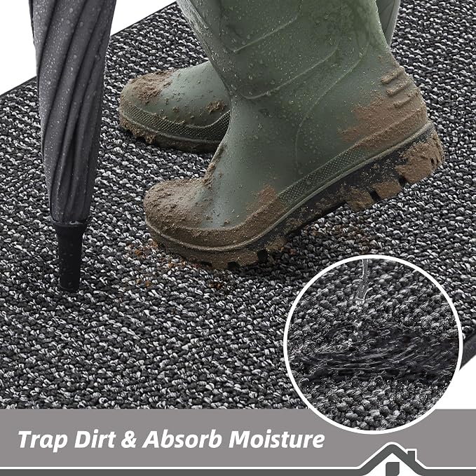 BEQHAUSE Dirt Trapper Door Mat 24" x 60", Non-Slip Washable Doormats Entrance Mat, Dirt Resistant and Absorbent Welcome Mat, Low Profile Floor Mats for Front Back Door and Entryway, Charcoal