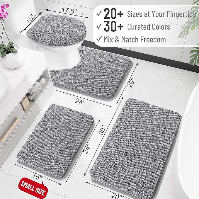 OLANLY Small Bathroom Rugs 24x16, Extra Soft Absorbent Chenille Bath Rugs, Rubber Backing Quick Dry, Machine Washable Bath Mats for Bathroom Floor, Tub and Shower, Home Decor Accessories, Grey