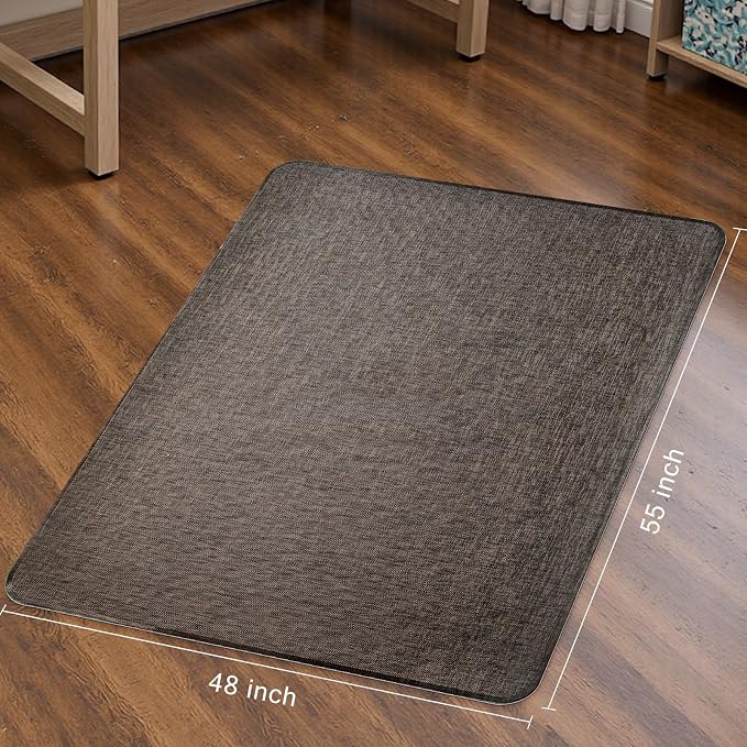 Sycoodeal Office Chair Mat for Hardwood & Tile Floor,Computer Gaming Chair Mat for Rolling Chairs Non-Curve, Anti-Slip, Heavy Duty Floor Protector for Home Office,Dark Coffee (48" x 55")