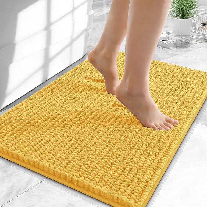 OLANLY Thick Small Bathroom Rugs 24x16, Extra Soft Absorbent Chenille Bath Rugs, Rubber Backing, Machine Wash Dry, Bath Mats for Bathroom Floor, Tub and Shower, Home Decor Accessories, Yellow