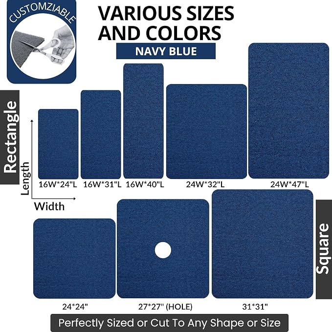 Enkosi Loofah Shower Mat Non-Slip - Anti-Slip Bath Mat for Inside Showers, Tub, Bathtub, Bathroom - Quick Dry PVC with Drain Holes - Cushioned Safety Grip - Secure for Kids and Elderly (Navy 24x24)