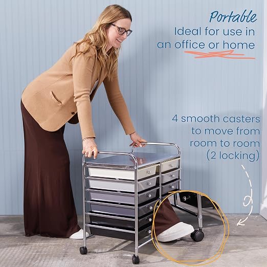 ECR4Kids 12-Drawer Value Mobile Storage Utility Cart, Craft Organizer, Grey Ombre