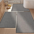 YIHOUSE Thin Bath Mat Dark Grey Bathroom Rugs Sets 3 Pieces, Non Slip Absorbent Bath Mats Quick Dry, Woven Braided Rugs Washable, Rubber Tapetes para Baño for Bathroom Toliet,Bathtub