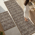 Kitchen Rugs Sets of 2-Non Slip Kitchen Mats for Floor-Thick Stain Resistant Vintage Kitchen Floor Mat Runner Carpet for Hallways Entryway Laundry Room Washable（Brown 24"x79"+24"x35"）