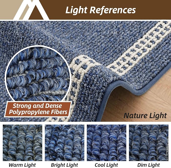 COSY HOMEER Kitchen Rugs Sets 2PCS,Non-Slip Washable Kitchen Mats for Floor,Absorbent and Stain Resistant Kitchen Runner Rugs for Kitchen Sink Laundry Entryway,24"x35"+24"x60",Blue