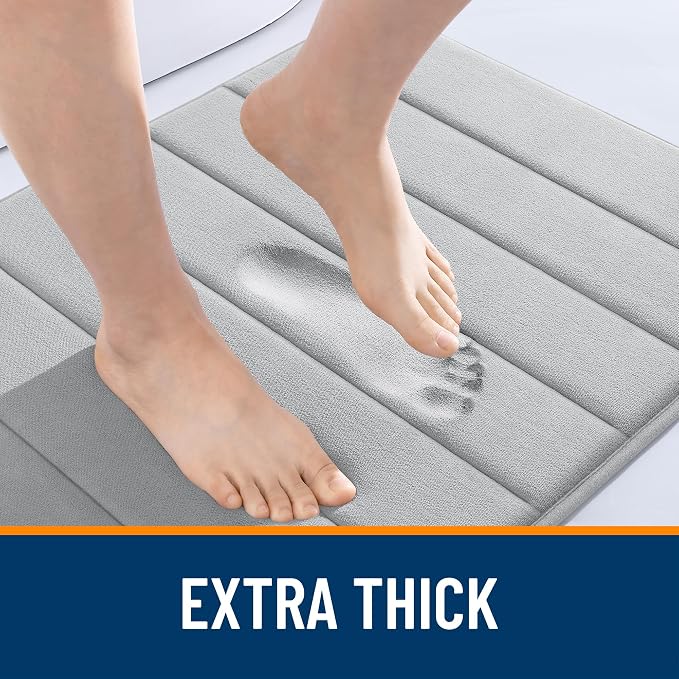 OLANLY Memory Foam Bath Mat 70x46, Super Soft Absorbent Bathroom Rugs, Quick Dry, Machine Washable Shower Floor Rugs, Bathmat Carpet, Bathroom Home Decor Accessories, Light Gray