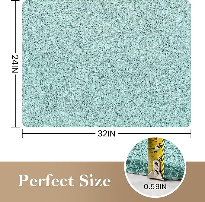 Shower Mat Bathtub Mat Non-Slip,32x24 inch, Soft Tub Mat with Drain,PVC Loofah Bath Mat (Phthalate Free) for Tub and Bathroom,Quick Drying,Green