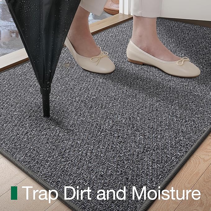 LUMI Ultra Thin Indoor Door Mat for Entrance 32"x48", Non Slip Entryway Mat, Low Profile Doormat, Unique Herringbone Design Carpet for Inside, Patio, Porch, Charcoal Gray