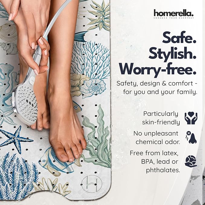 Bathtub Mat Non Slip Anti Mold for Kids 40x16 - homerella® Bath Mat for Tub, BPA Free, Incl. 2 Hooks, Washable Shower Mat Non Slip Anti Mold, Shower Mats for Inside Shower, EU Certified