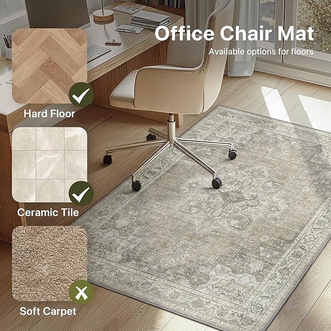 48"x72" Office Chair Mat for Hardwood Tile Floor, Under Desk Carpet Protector for Rolling Computer Chair Mat, Machine Washable Area Rug, Anti-Slip 1/5" Thick Low Pile Thin Vinyl Floor Mat, Trench