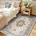 RELEANY Area Rugs 3'x5' Washable Non-Slip, Floral Vintage Distress Medallion Carpet for Living Room Bedroom Dining Room, Beige Navy Blue Orange Colorful