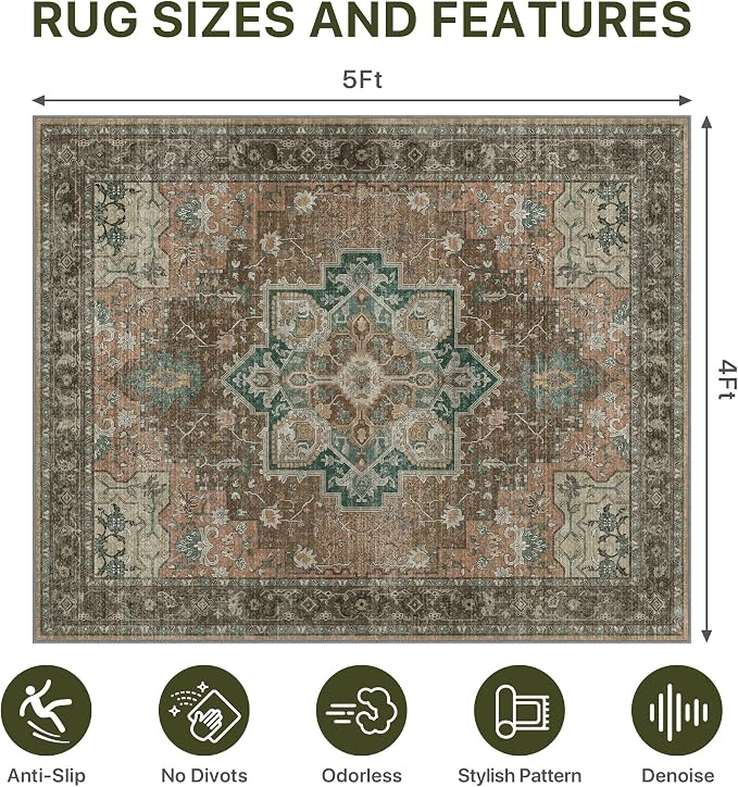 48"x60" Office Chair Mat for Hardwood Tile Floor, Under Desk Carpet Protector for Rolling Computer Chair Mat, Machine Washable Area Rug, Anti-Slip 1/5" Thick Low Pile Thin Vinyl Floor Mat, Rosewood