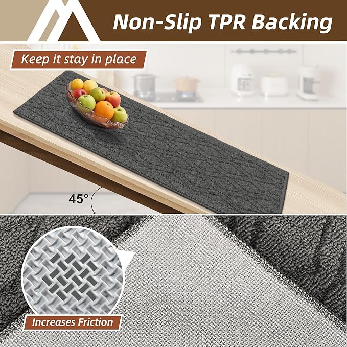 COSY HOMEER Kitchen Rugs 24"x35" Non-Slip Washable Kitchen Mats for Floor Polypropylene Absorbent Kitchen Floor Mat for Kitchen Sink Entryway,Grey