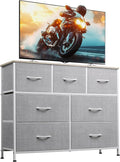 WLIVE 7 Drawer Dresser TV Stand, Entertainment Center, Media Console Table with Metal Frame and Wood Top for TV up to 45 inch, Chest of Drawers for Bedroom, Living Room, Light Grey