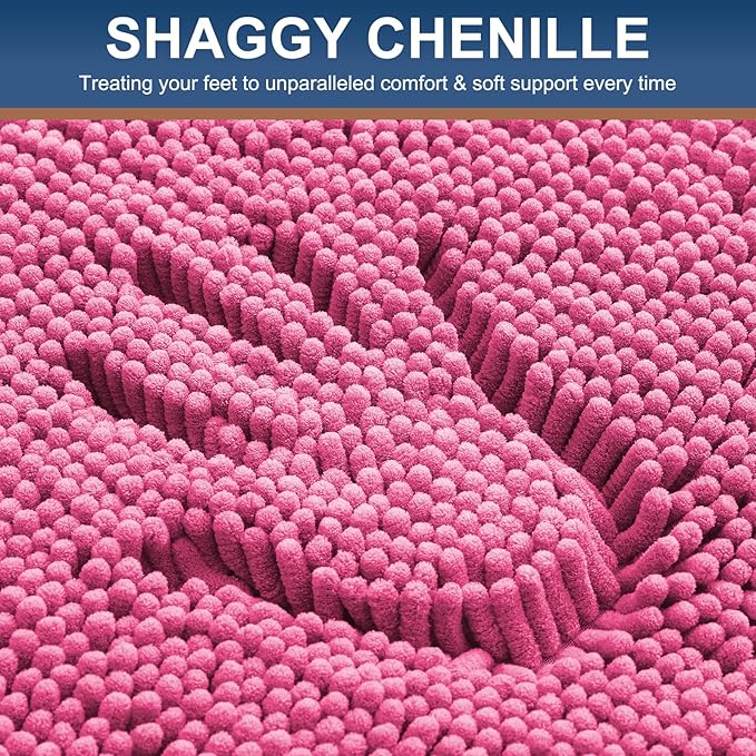 Smiry Luxury Chenille Toilet Rugs U-Shaped 24x20, Soft Absorbent Non-Slip Contour Bathroom Rugs for Toilet, Machine Washable Contoured Bath Mats, Hot Pink