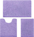 HOMEIDEAS 3 Pieces Bathroom Rugs, Ultra Soft Non Slip Absorbent Chenille Toilet Bath Mat Set (Lavender)