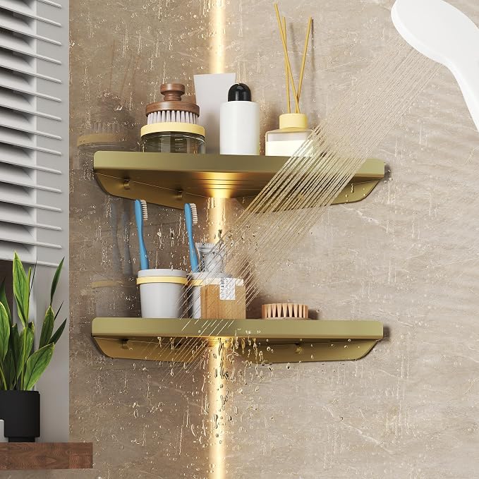 Corner Shower Shelves, 2-Tier Triangle Gold Shower Candy, 304 Stainless Steel Corner Shelf Will not Rust, Wall Mounted Caddy Shelves Easy to Install,Bathroom Storage Shelf for Toilet