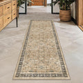 Natural Sage Taupe 2x6 Entryway Runner Rug, Kitchen Floor Mat for Indoor Entrance and Bathroom, Washable Vintage Earthy Decor, Non-Slip Stain Resistant Low-Pile Throw Rug