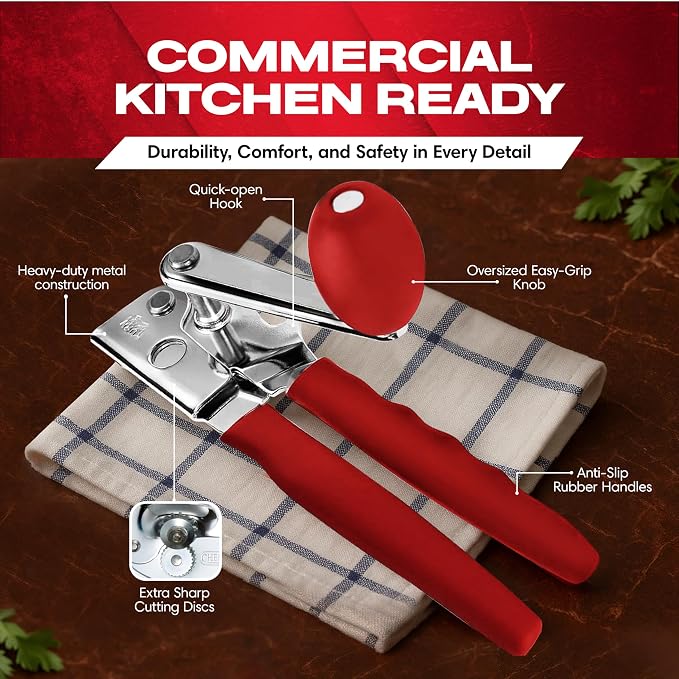 Chef-Master 2-Pack Heavy Duty Can Opener with Anti-Slip Grip, Manual Handheld for Large Cans