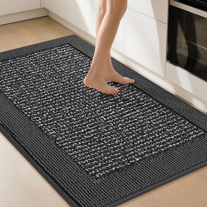 BEQHAUSE Kitchen Rugs 32"x48", Kitchen Runner Rug Non-Slip Kitchen Mats for Floor, Absorbent and Stain Resistant Kitchen Mats, Machine Washable Rugs for Kitchen, Hallway, Laundry & Sink, Charcoal