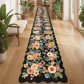 DUKINO 2x14 Hallway Runner Rug, Non Slip Floral Washable Runner Rug for Kitchen, Boho Low Pile Thin Indoor Long Carpet for Hallways, Entryway, Bathroom, Kitchen, Bedroom, Black
