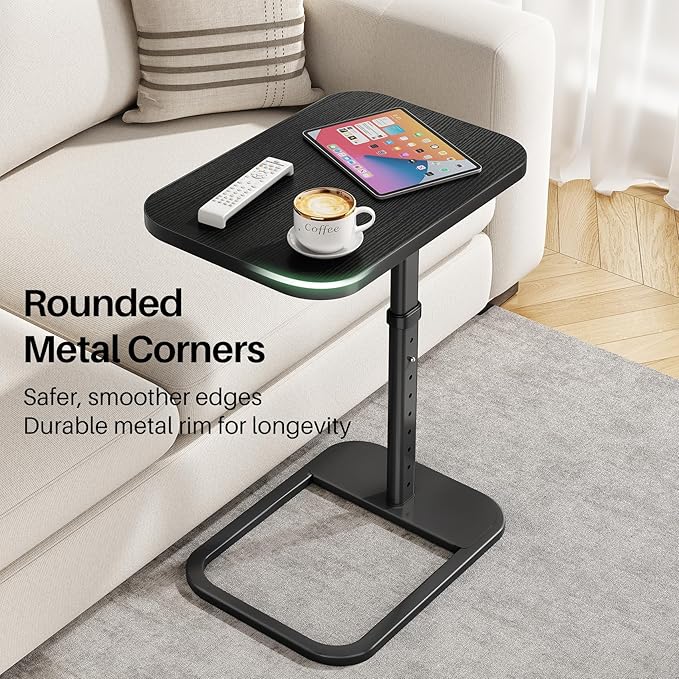 Kitstorack Upgraded TV Tray Table with Panel Lock, Adjustable Height & 90° Flip-Over Design, Sofa Arm End Side Table for Eating, Dinner, Snack, Laptop, Couch, Bed, Chair or Small Spaces, Black