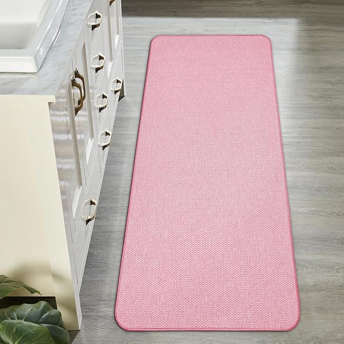 Bosap Bath Mat,Ultra Thin Bathroom Runner Rugs,Large Bath Mats for Bathroom,Quick Dry,Non-Slip,Machine Washable,Low Pile,Bath Rug,Shower Outside,Sink,Home Decor Accessories.Pink,1'9"x3'11"（21x47inch）