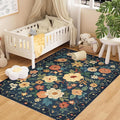 DUKINO 3x5 Area Rug, Floral Rugs for Living Room, Lightweight Non Slip Washable Rug, Indoor Low Pile & Non-Shedding Boho Design Rugs for Bedroom, Living Room, Dining Room, Dark Blue